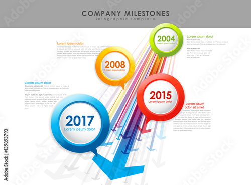 Infographic company milestones timeline vector template with arrows.