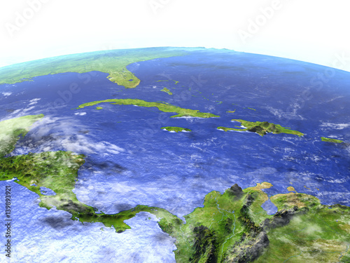 North Caribbean on realistic model of Earth