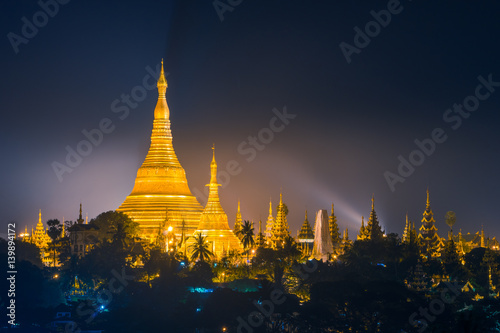 Beautiful Shwedagon pagoda in the night, Yangon, Myanmar