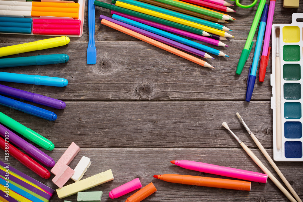 Back to school concept on wooden background Back to school concept on wooden background