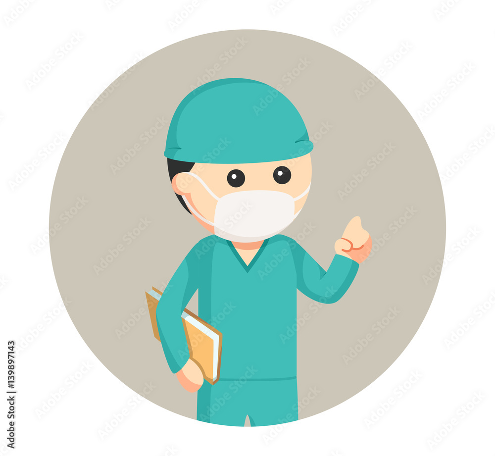 doctor with surgeon costume in circle background