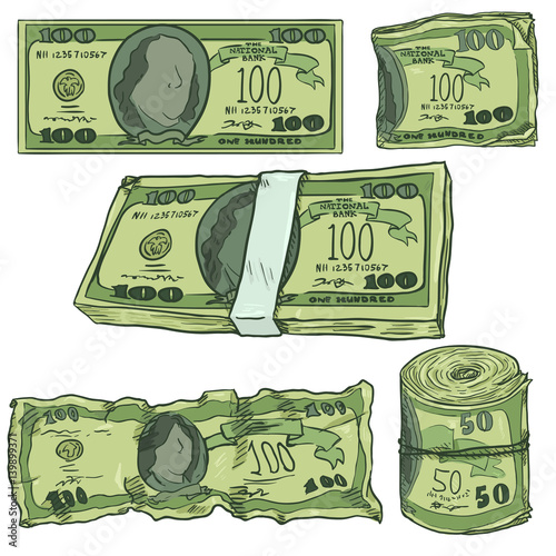 Vector Set of Cartoon Money: Banknotes, Bankroll and Bundle