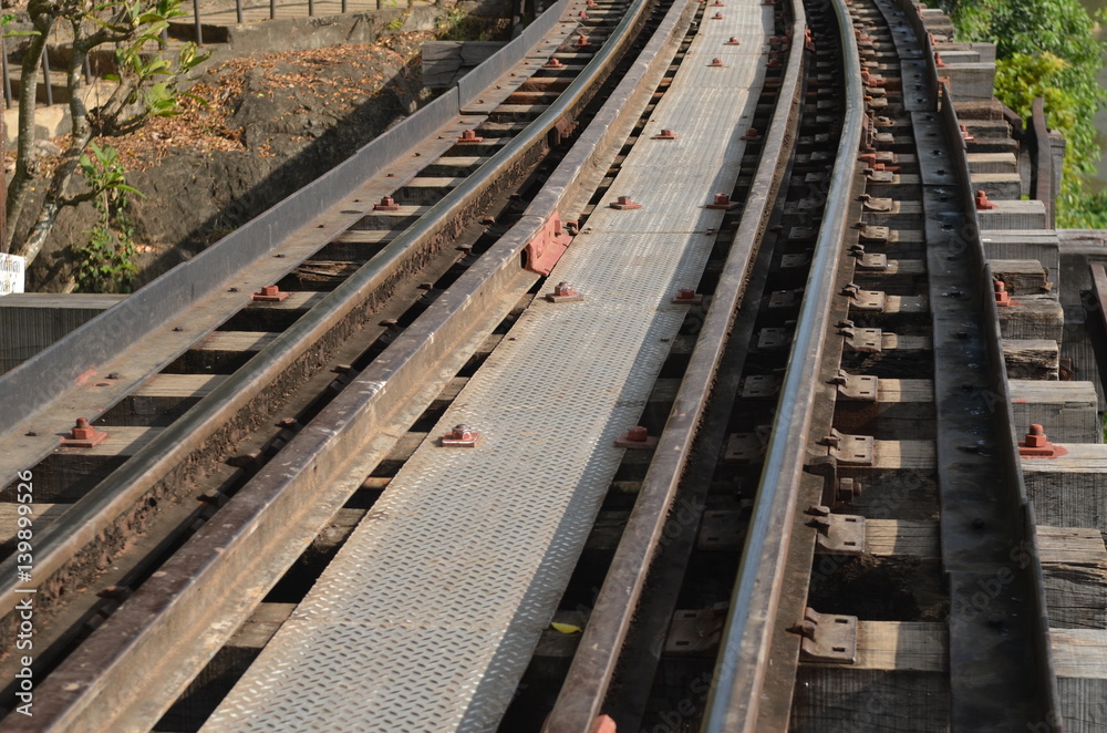 Horizontal closeup of railway lines in sunlight Horizontal closeup of railway lines in sunlight