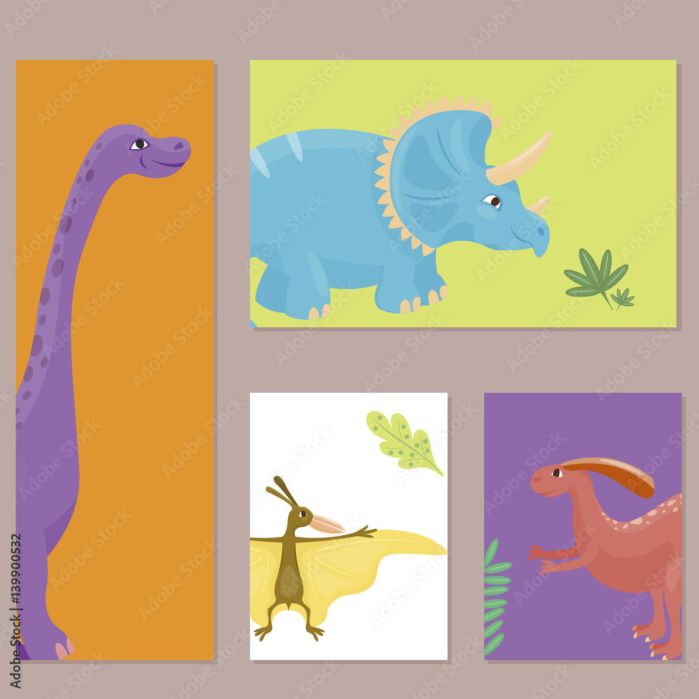 Cartoon dinosaurs vector illustration isolated monster card template animal dino prehistoric character reptile predator jurassic comic fantasy dragon