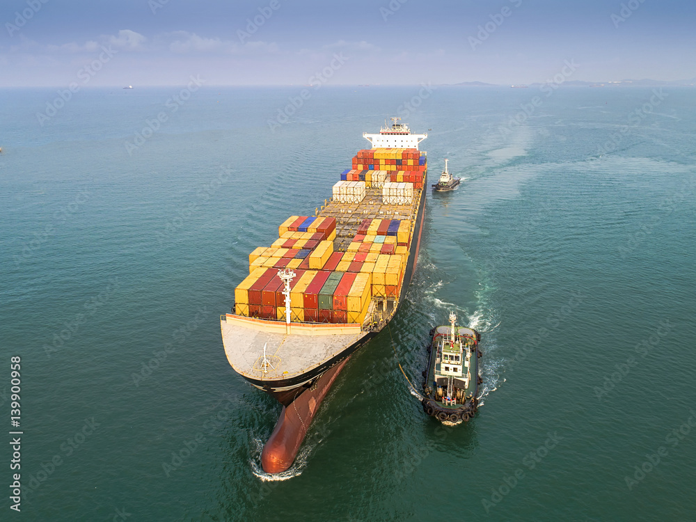 Entrence Container Port commercial vessel container ship in proceeding arrival to the port ...