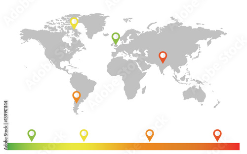 Vector world map with color location icon, Elements of this image furnished by NASA