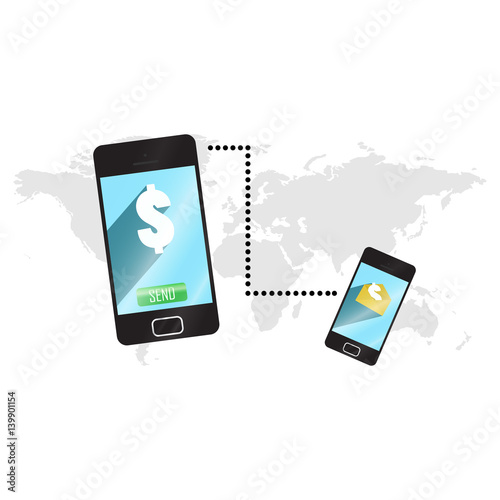 Mobile money transfer online with world map background, Elements of this image furnished by NASA
