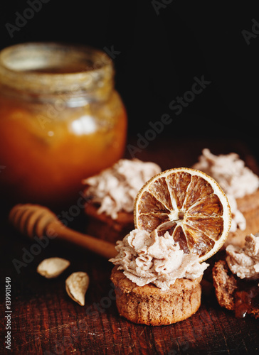 almond and orange cupcake with candied orange