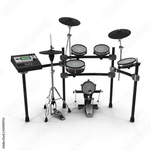 Electronic Drum Kit on white. 3D illustration