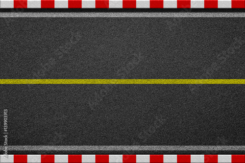 White line marking sign on black asphalt road. Red and white lin © releon8211
