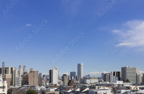 東京都市風景 中野区の住宅街より 東京都庁 東京オペラシティ方面を望む 青空コピースペース