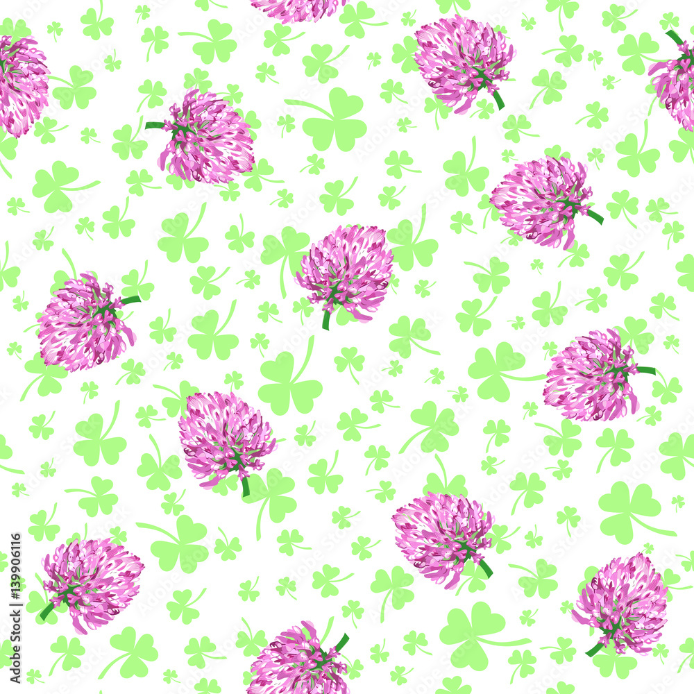 clover flowers and leaves. vector seamless pattern