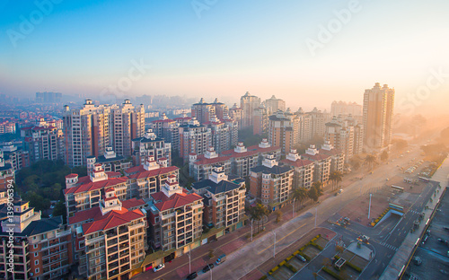 February 29, 2016 China: Guangzhou City Building in the morning, taken from a high angle