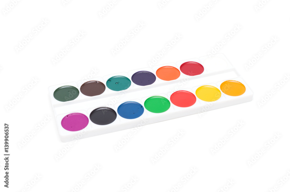 New pallette of  watercolors  on white