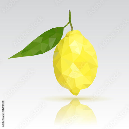 Lemon with leaf. Polygona illustration photo