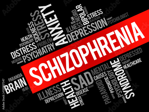 Schizophrenia word cloud collage, health concept background