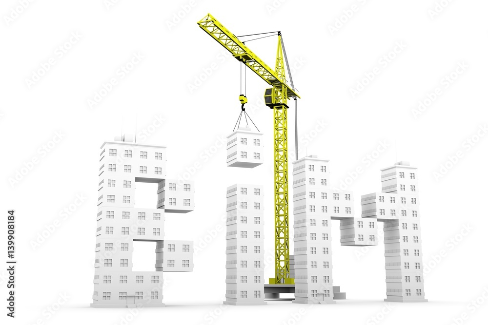 bim in the form of skyscraper and construction crane 3D illustration bim in the form of skyscraper and construction crane 3D illustration