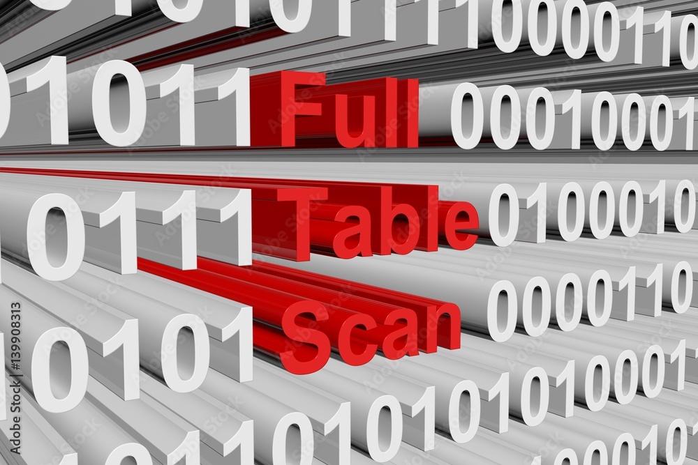 full table scan in binary code form 3D illustration