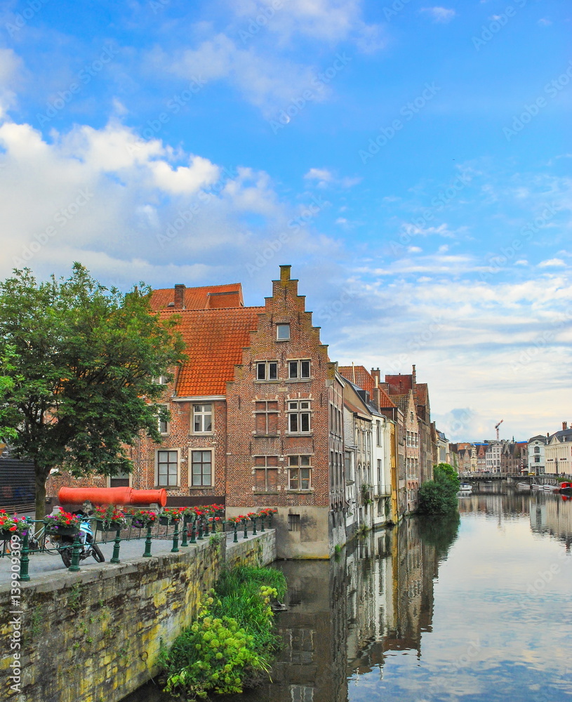 The embankment of  Belgian city of Ghent with ancient stone houses