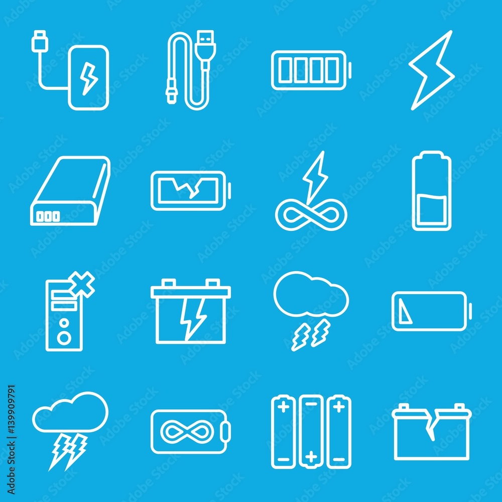 Set of 16 charge outline icons Set of 16 charge outline icons
