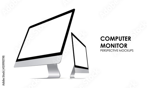 Computer monitor with blank screen isolated. Computer monitor perspective mockups. Vector illustration