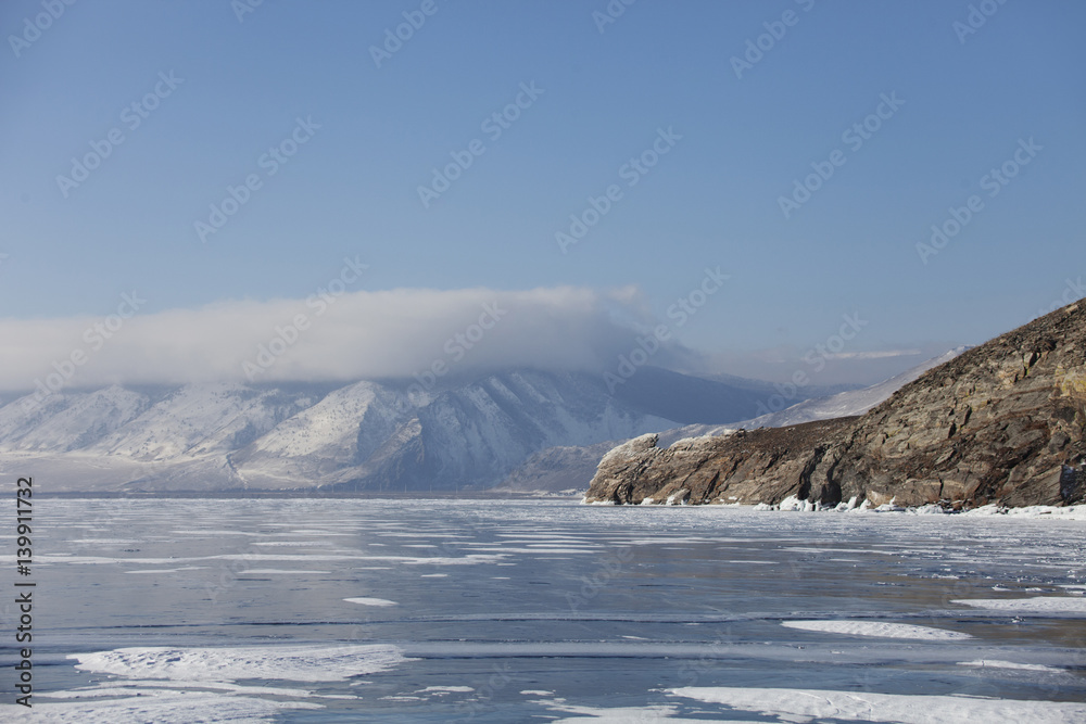 Baikal Lake, Ogoi island cape. Winter landscape Baikal Lake, Ogoi island cape. Winter landscape
