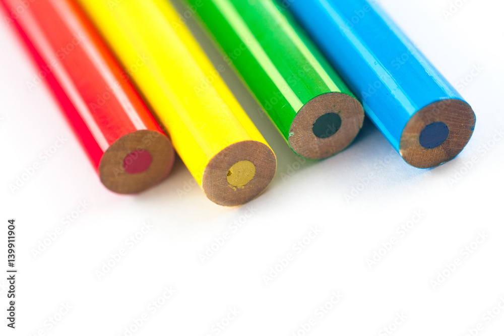 Selective Focus, Colour Pencil on the white background Selective Focus, Colour Pencil on the white background