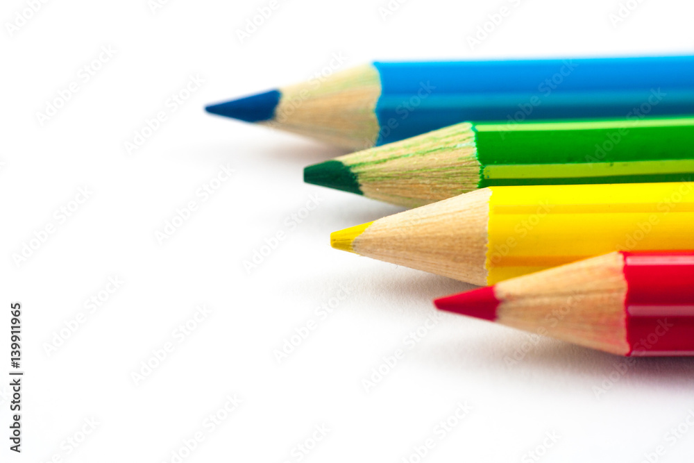 Selective Focus, Colour Pencil on the white background Selective Focus, Colour Pencil on the white background