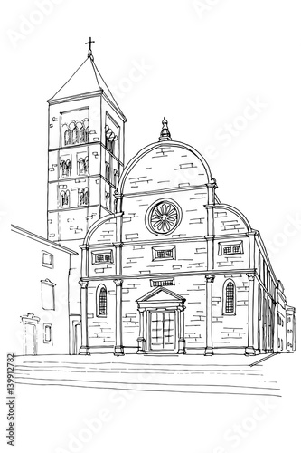 vector sketch of Church and Monastery of St. Mary in Zadar, Croatia.