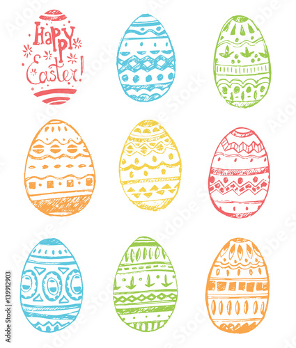 Collection of hand drawn vector easter ornamental rich decorated
