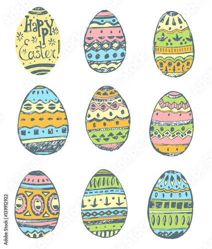 Collection of hand drawn vector easter ornamental rich decorated