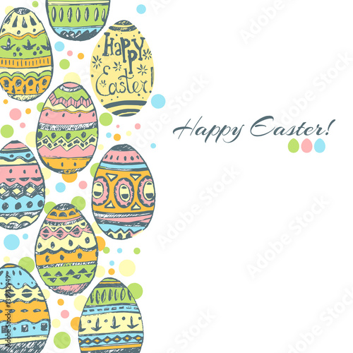 Card with hand drawn vector easter decorated eggs