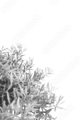 halftone dot graphic of black and white plants