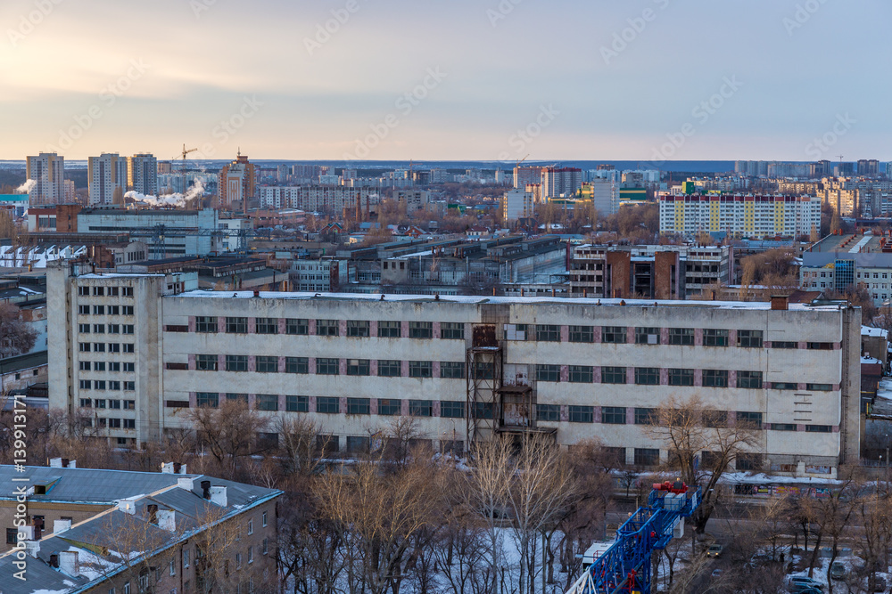 View to industrial zone of Voronezh Mechanical plant, abandoned building