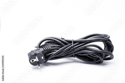 Electrical power plug black on white background