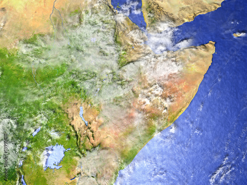Horn of Africa on realistic model of Earth