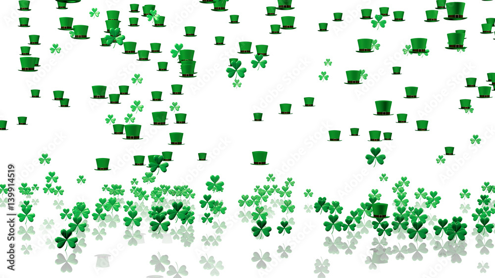 Many Tiny Green Irish Hats and Clovers with a Reflecting Floor Many Tiny Green Irish Hats and Clovers with a Reflecting Floor