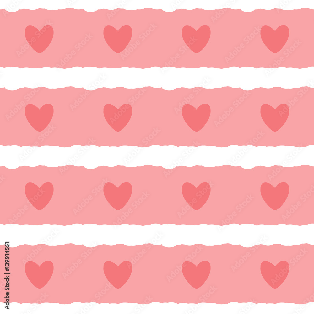 Background with horizontal stripes and hearts. Seamless pattern.