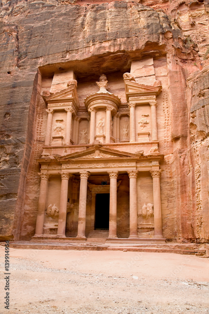 The Treasury. Ancient city of Petra carved out of the rock, Jordan