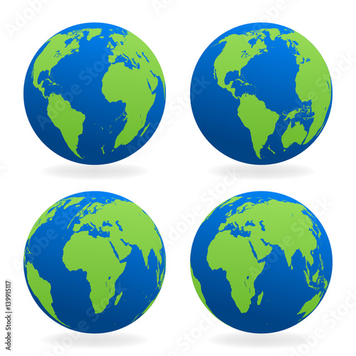 Set globe blue and green flowers, with shadow