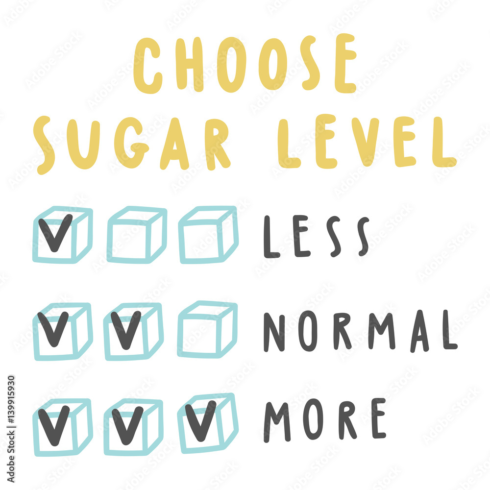Choose sugar level for drinks. Vector hand drawn illustration