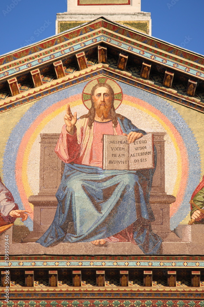 Jesus Christ mosaic in Saint Paul outside the wall Basilica. Rome, Italy
