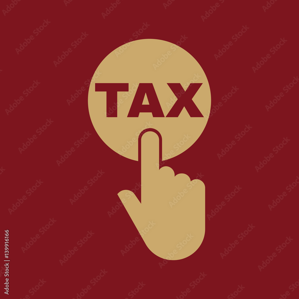 Hand pressing a button with the text TAX icon. Charge, contribution symbol. Flat design. Stock - Vector illustration Hand pressing a button with the text TAX icon. Charge, contribution symbol. Flat design. Stock - Vector illustration