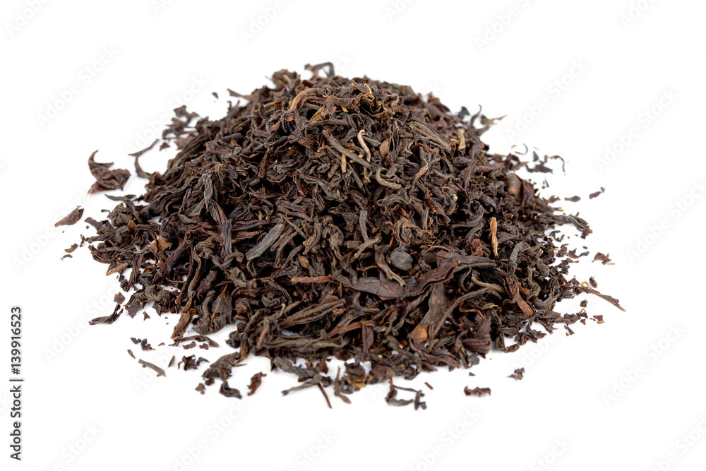 Dry black tea isolated on white Dry black tea isolated on white