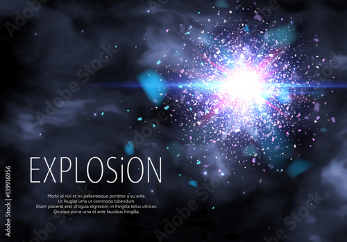 Blue glitter particles background effect. Light effect in an explosion on a black background. Vector illustration 3D, of realistic vector, EPS 10