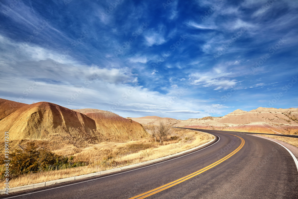 Picture of a scenic desert highway, travel concept, USA.