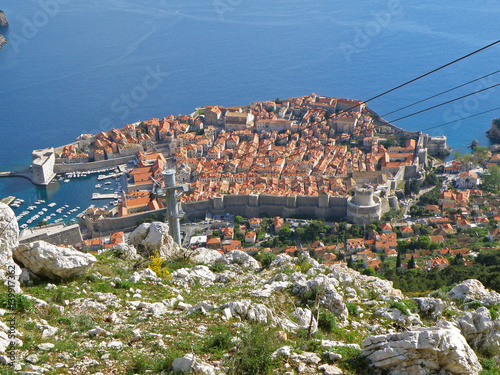 Dubrovnik old city as seen from the hilltop of Mt. Srd, Croatia 