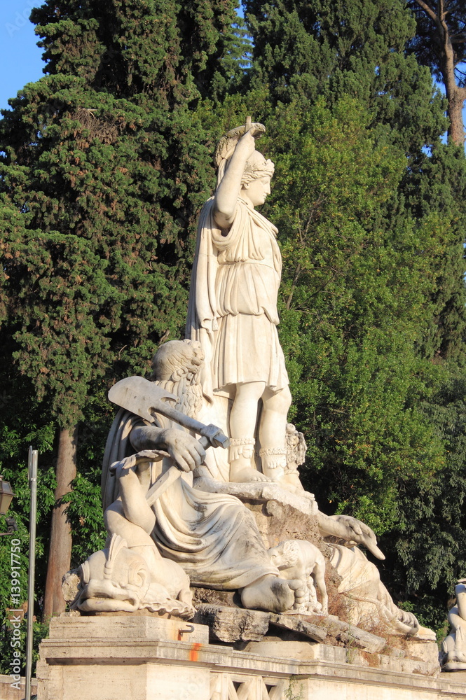 Statue portraying Rome between Tevere and Aniene in Rome, Italy