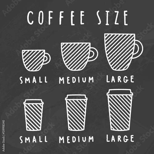 Choose coffee size. Chalkboard style. Vector hand drawn illustration