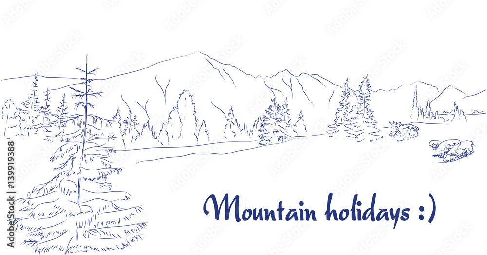 Vector illustration of Mountain meadow graphic art pen landscape Vector illustration of Mountain meadow graphic art pen landscape